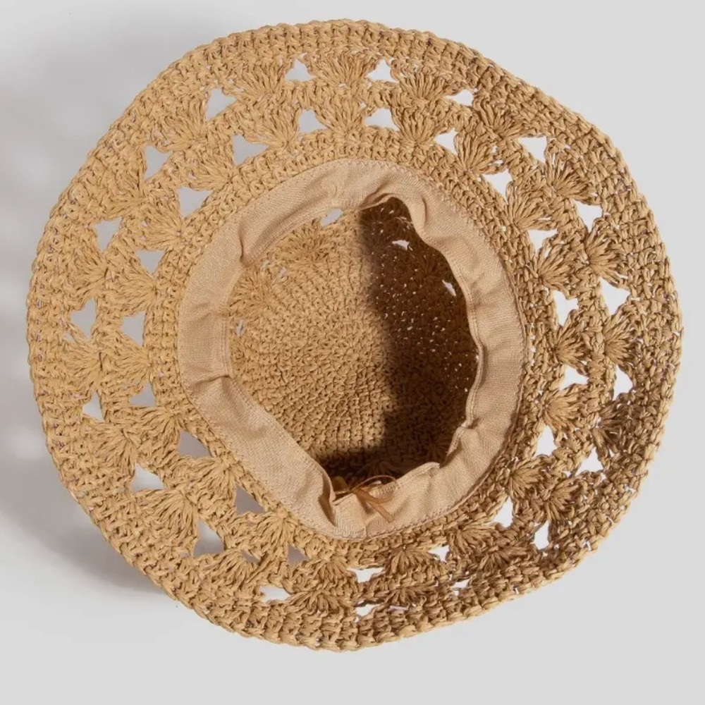 Woven Straw Boho Bucket Hat with Leaf Cutouts – Boho Summer Style - Picture 3 of 7